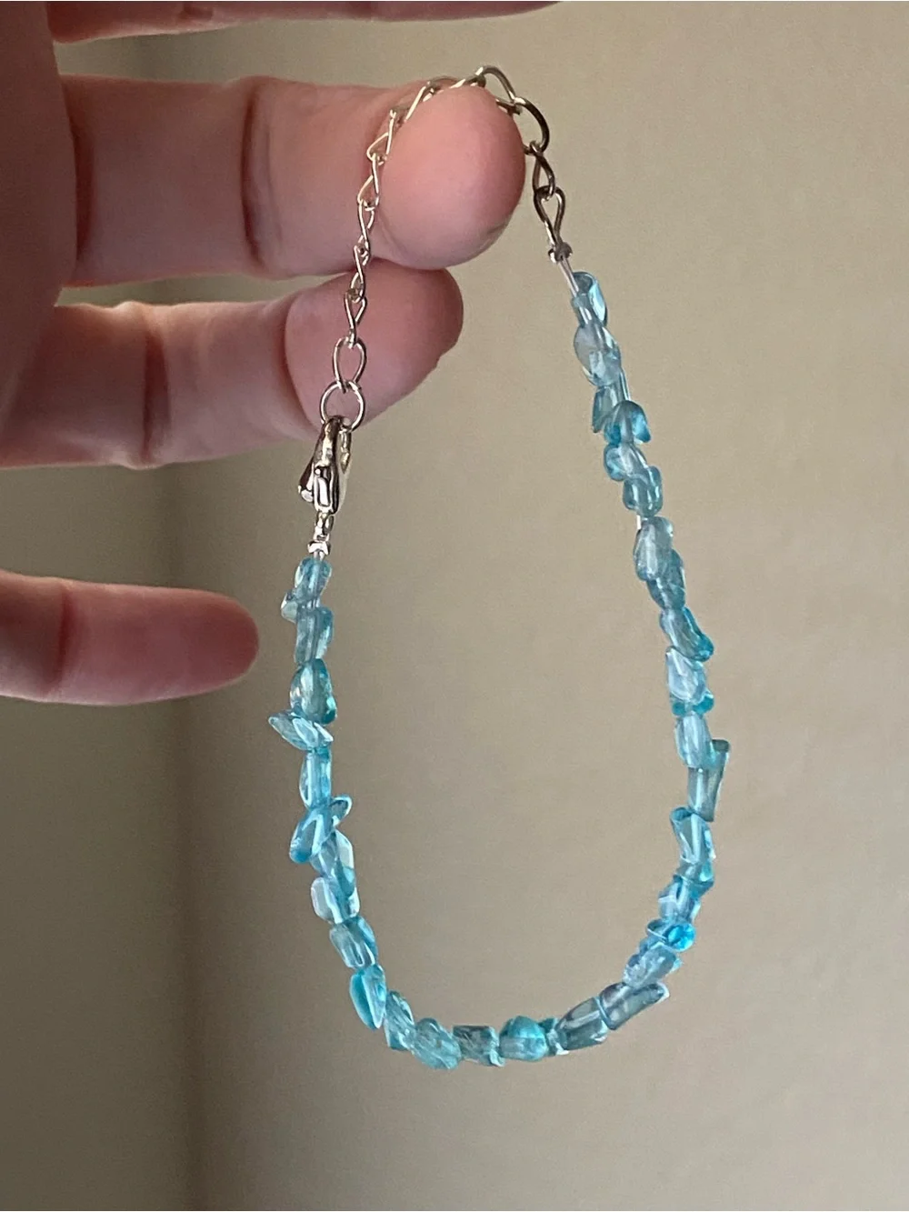 Natural Blue Apatite Chip - Adjustable Silver Bracelet
